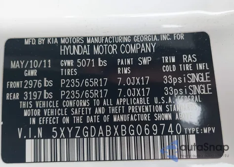 2011 Hyundai Santa Fe Gls from USA, damaged, VIN 5XYZGDABXBG069740